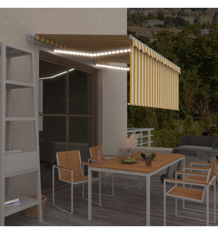 Auvent rétractable manuel store LED 3,5x2,5 m Jaune et blanc | Mobilier & Déco