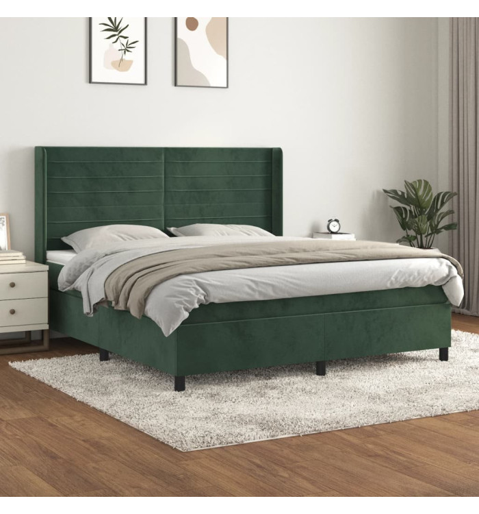 Sommier à lattes de lit et matelas Vert foncé 160x200cm Velours | Mobilier & Déco