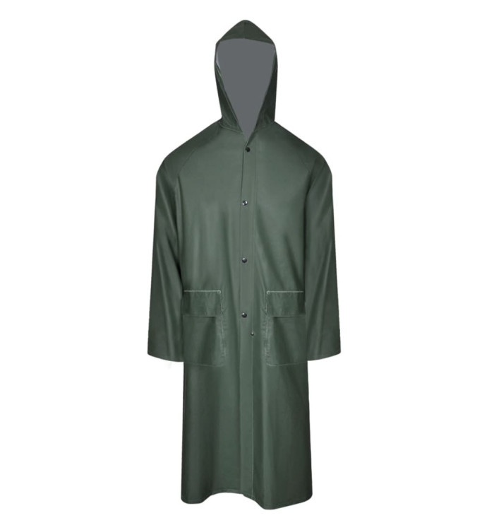 Manteau de pluie long imperméable résistant à capuche vert XXL | Mobilier & Déco