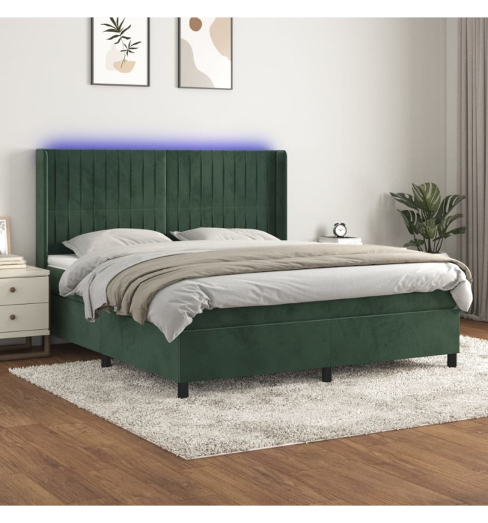 Sommier à lattes de lit matelas et LED Vert foncé 180x200 cm | Mobilier & Déco