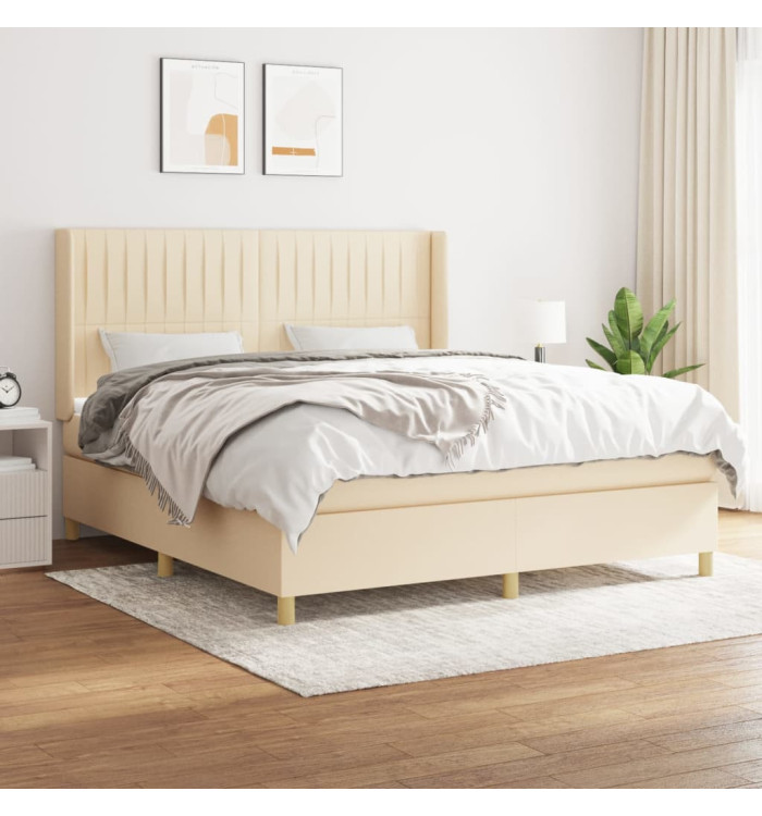 Sommier à lattes de lit avec matelas Crème 160x200 cm Tissu | Mobilier & Déco