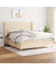 Sommier à lattes de lit avec matelas Crème 160x200 cm Tissu | Mobilier & Déco