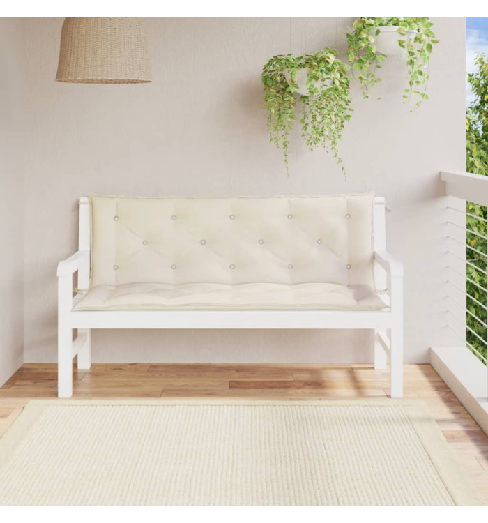 Coussins de banc de jardin lot de 2 blanc crème tissu Oxford | Mobilier & Déco