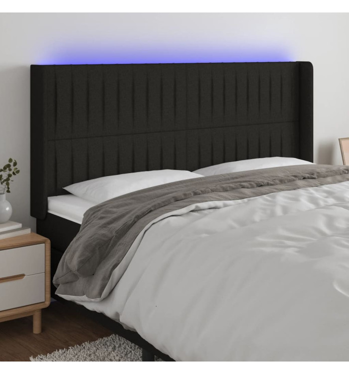 Tête de lit à LED Noir 203x16x118/128 cm Tissu | Mobilier & Déco