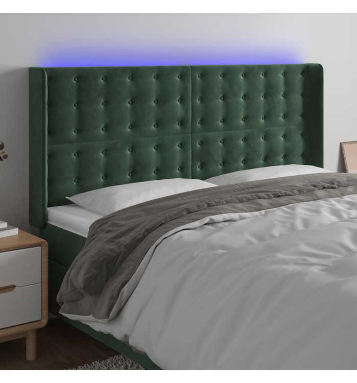 Tête de lit à LED Vert foncé 203x16x118/128 cm Velours | Mobilier & Déco