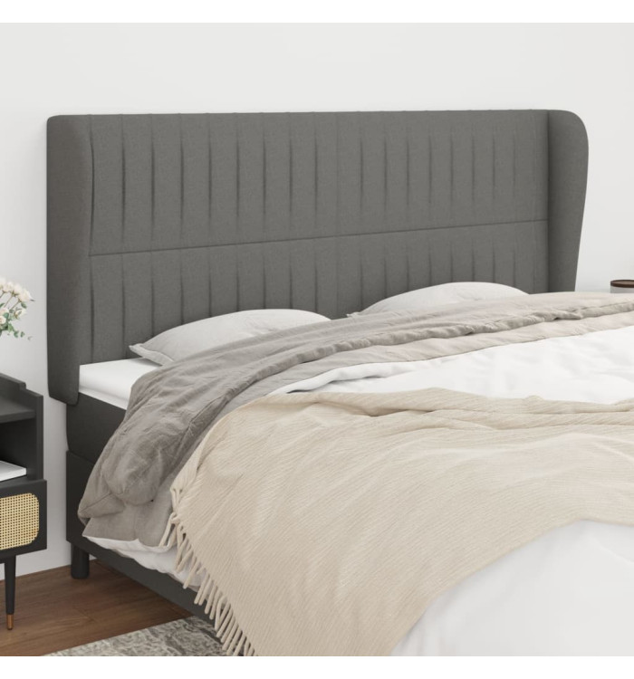 Tête de lit avec oreilles Gris foncé 163x23x118/128 cm Tissu | Mobilier & Déco