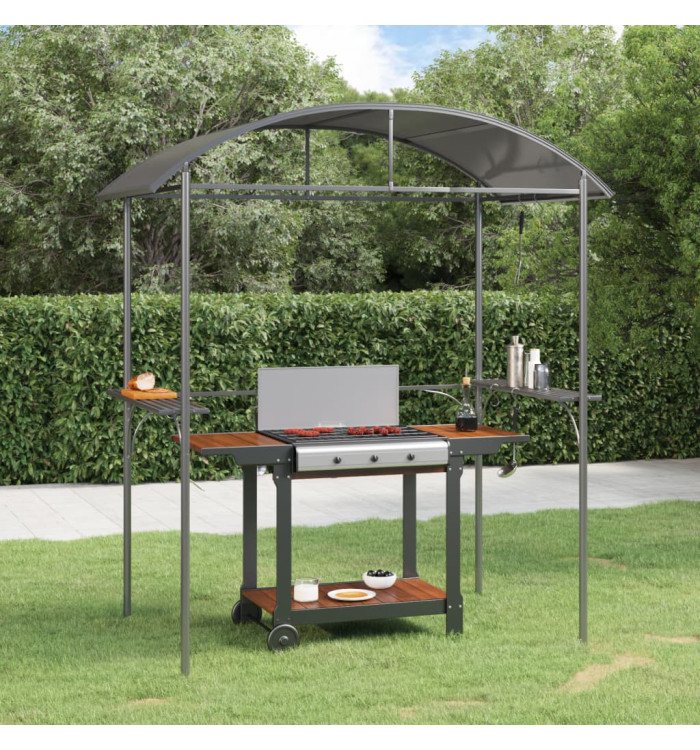 Gazebo BBQ et étagères latérales anthracite 220x115x230cm acier | Mobilier & Déco