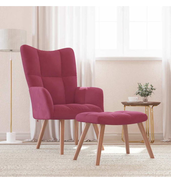Chaise de relaxation avec repose-pied Rouge bordeaux Velours | Mobilier & Déco