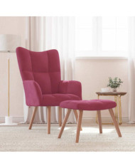 Chaise de relaxation avec repose-pied Rouge bordeaux Velours | Mobilier & Déco