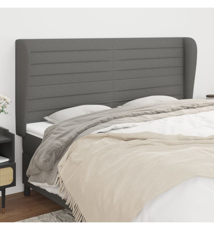 Tête de lit avec oreilles Gris foncé 183x23x118/128 cm Tissu | Mobilier & Déco
