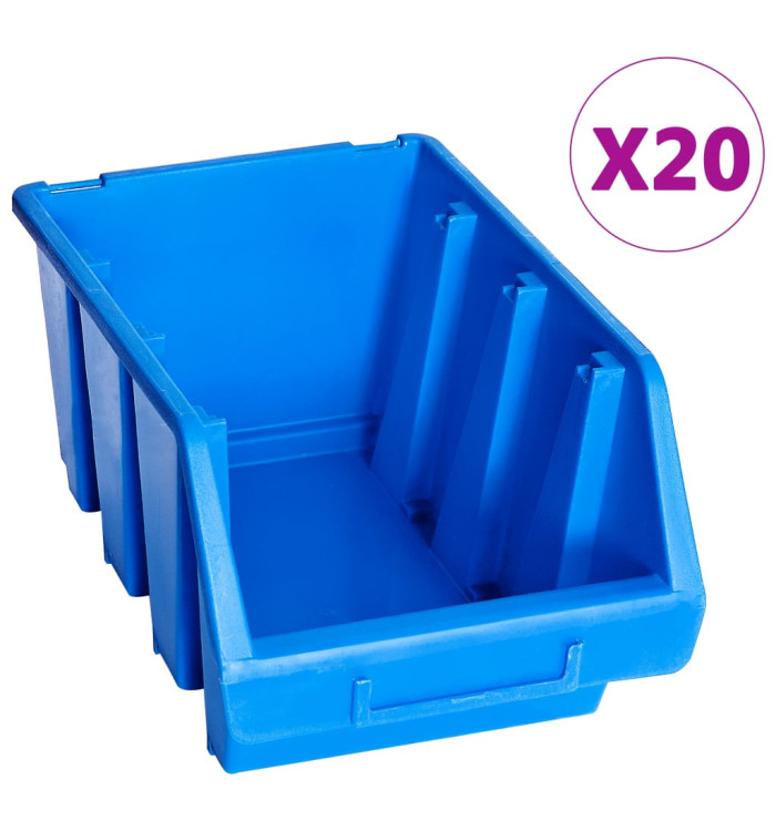 Bacs de rangement empilables 20 pcs bleu plastique | Mobilier & Déco