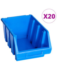 Bacs de rangement empilables 20 pcs bleu plastique | Mobilier & Déco