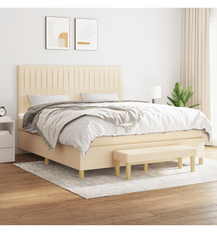 Sommier à lattes de lit avec matelas Crème 160x200 cm Tissu | Mobilier & Déco