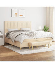 Sommier à lattes de lit avec matelas Crème 160x200 cm Tissu | Mobilier & Déco