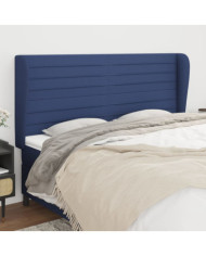 Tête de lit avec oreilles Bleu 203x23x118/128 cm Tissu | Mobilier & Déco