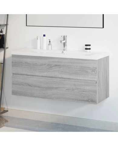 Meuble lavabo avec bassin intégré Sonoma gris Bois d'ingénierie | Mobilier & Déco