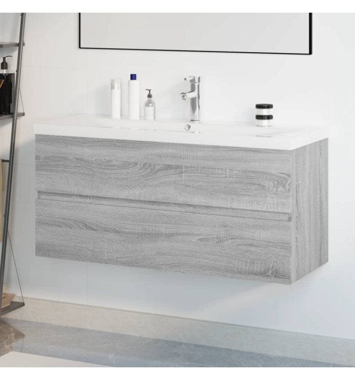Meuble lavabo avec bassin intégré Sonoma gris Bois d'ingénierie | Mobilier & Déco