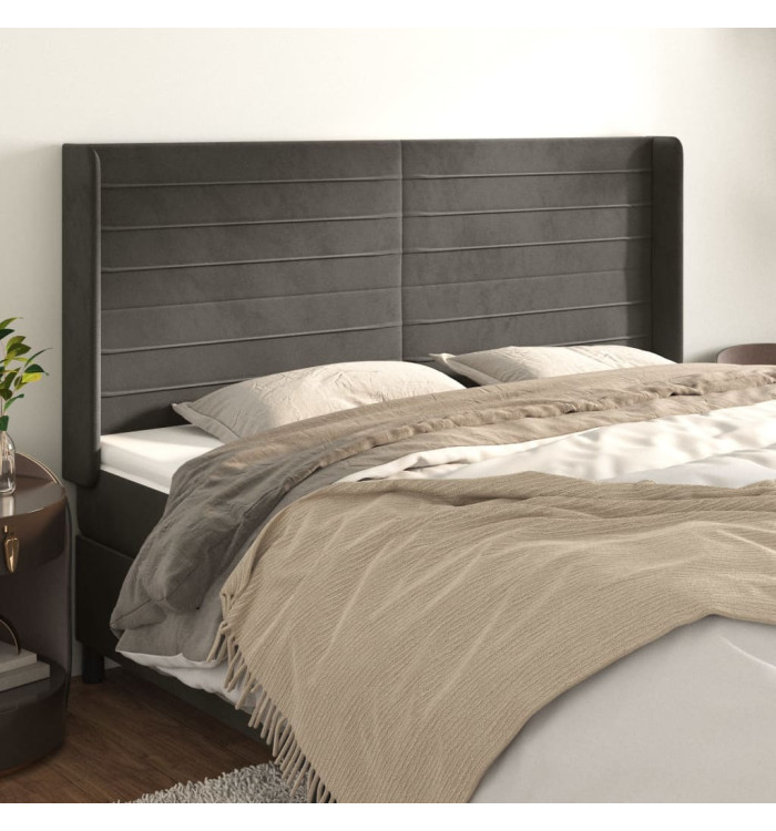 Tête de lit avec oreilles Gris foncé 163x16x118/128 cm Velours | Mobilier & Déco