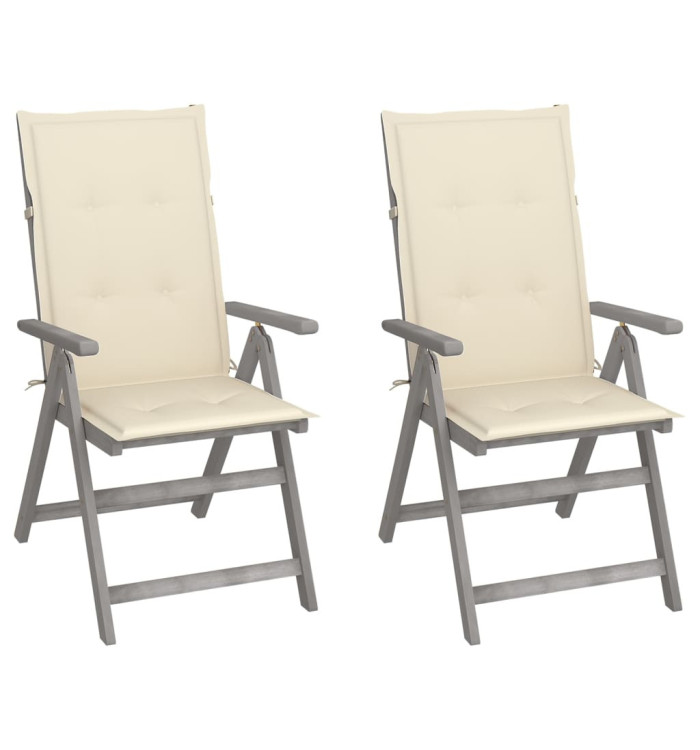 Chaises inclinables de jardin lot de 2 et coussins Bois acacia | Mobilier & Déco