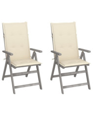 Chaises inclinables de jardin lot de 2 et coussins Bois acacia | Mobilier & Déco