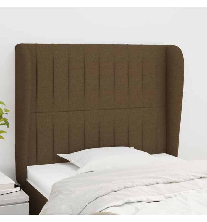 Tête de lit avec oreilles Marron foncé 93x23x118/128 cm Tissu | Mobilier & Déco