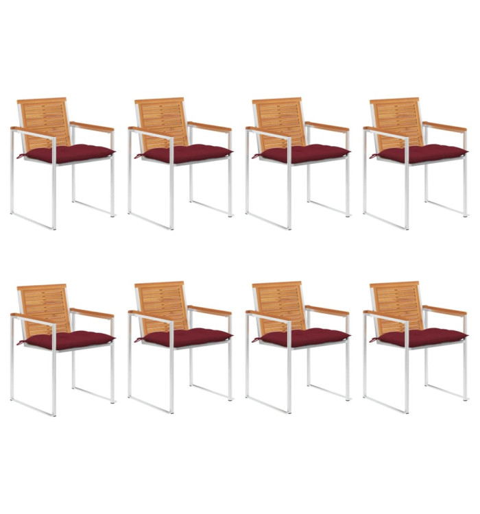 Chaises de jardin lot de 8 avec coussins Bois d'acacia solide | Mobilier & Déco