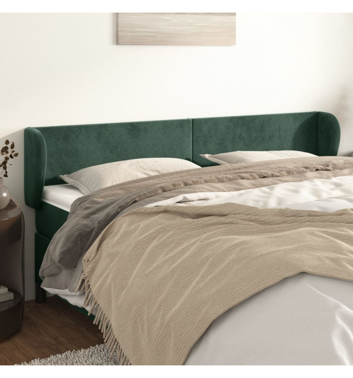 Tête de lit avec oreilles Vert foncé 163x23x78/88 cm Velours | Mobilier & Déco