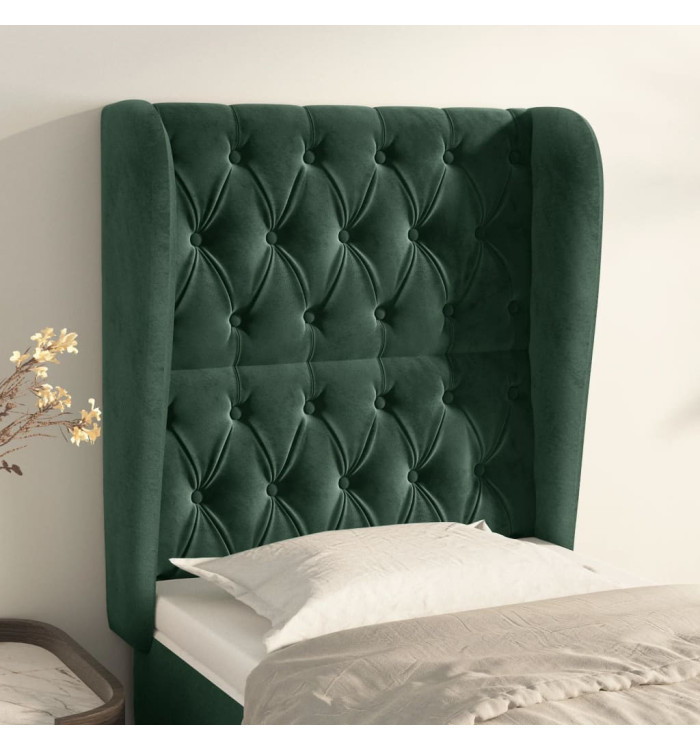 Tête de lit avec oreilles Vert foncé 83x23x118/128 cm Velours | Mobilier & Déco