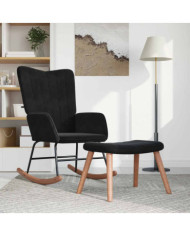 Chaise à bascule avec repose-pied Noir Velours | Mobilier & Déco