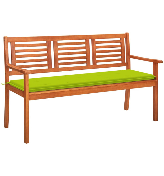 Banc de jardin 3 places avec coussin 150 cm Bois d'eucalyptus | Mobilier & Déco