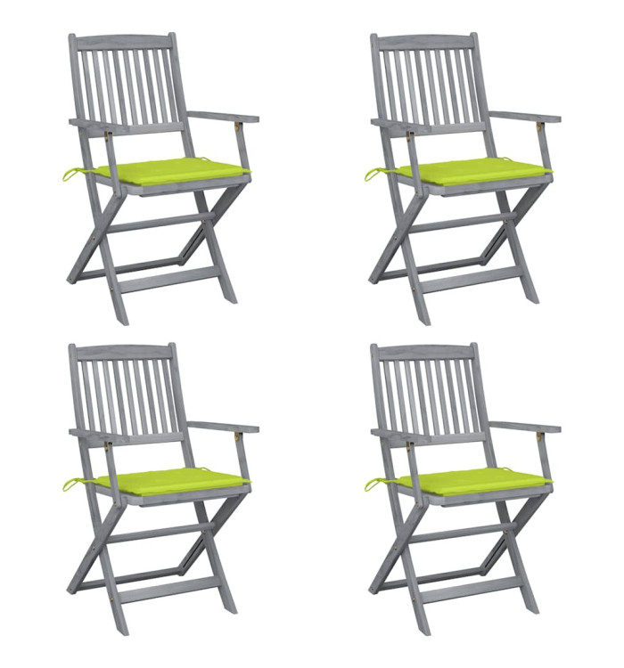 Chaises pliables d'extérieur lot de 4 et coussins Bois d'acacia | Mobilier & Déco