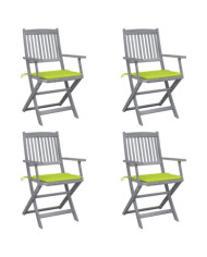 Chaises pliables d'extérieur lot de 4 et coussins Bois d'acacia | Mobilier & Déco