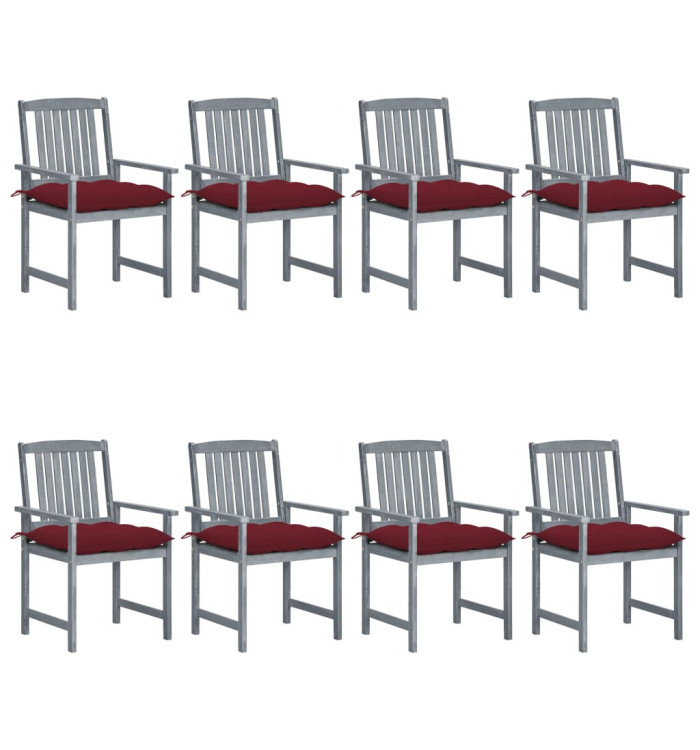 Chaises de jardin et coussins lot de 8 Bois acacia solide Gris | Mobilier & Déco