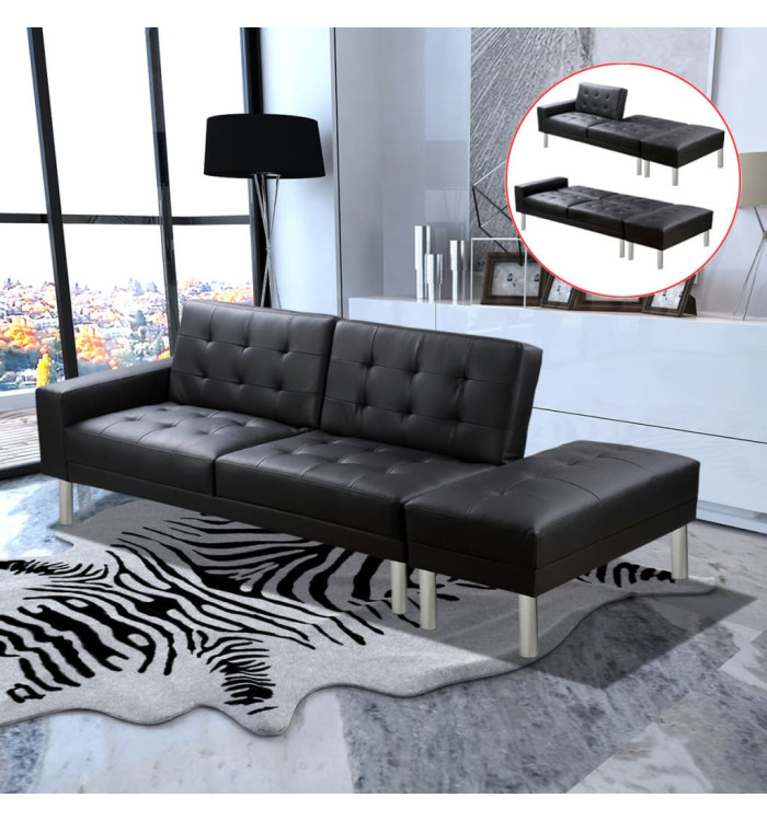 Canapé-lit cuir artificiel noir | Mobilier & Déco