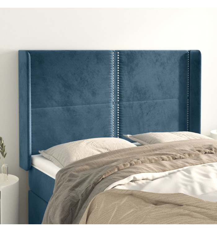 Tête de lit avec oreilles Bleu foncé 147x16x118/128 cm Velours | Mobilier & Déco