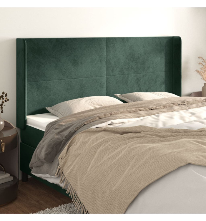 Tête de lit avec oreilles Vert foncé 183x16x118/128 cm Velours | Mobilier & Déco