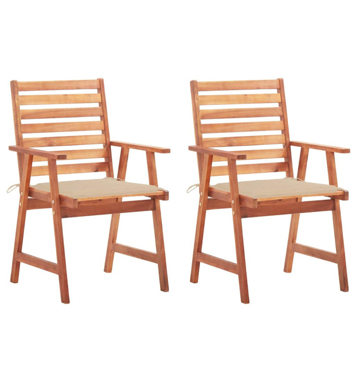 Chaises à manger d'extérieur lot de 2 et coussins Acacia massif | Mobilier & Déco