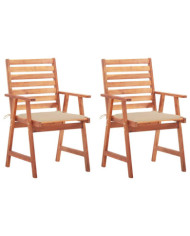 Chaises à manger d'extérieur lot de 2 et coussins Acacia massif | Mobilier & Déco
