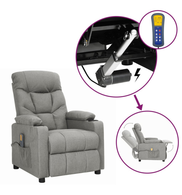 Fauteuil de massage inclinable Gris clair Tissu | Mobilier & Déco