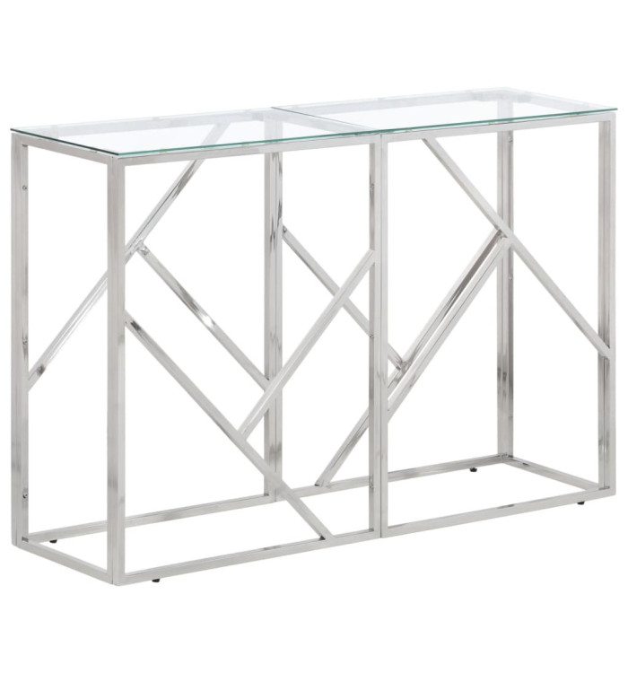 Table console argenté acier inoxydable et verre trempé | Mobilier & Déco