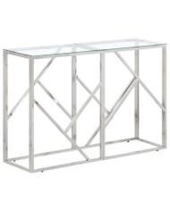 Table console argenté acier inoxydable et verre trempé | Mobilier & Déco