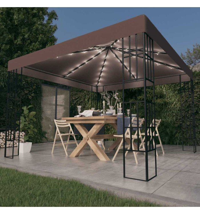 Tonnelle avec guirlande lumineuse à LED 3x3 m Taupe | Mobilier & Déco