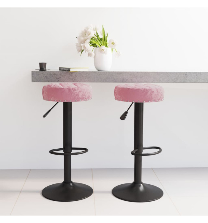 Tabourets de bar lot de 2 rose velours | Mobilier & Déco