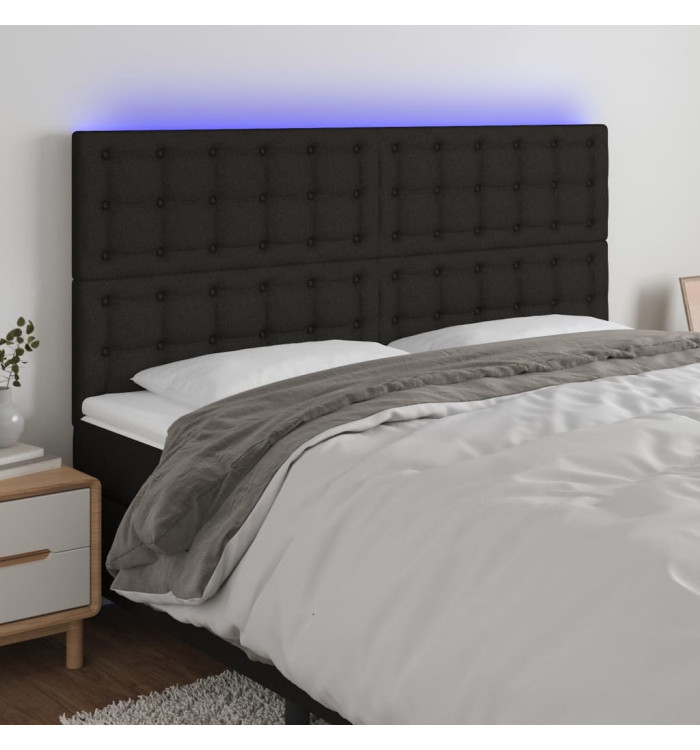 Tête de lit à LED Noir 200x5x118/128 cm Tissu | Mobilier & Déco
