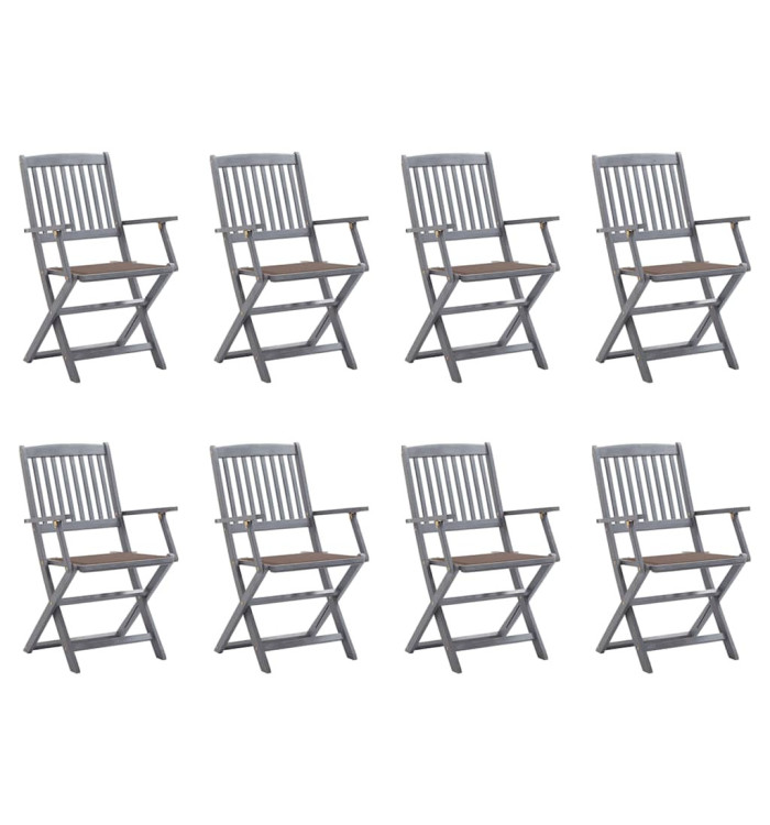 Chaises pliables d'extérieur lot de 8 et coussins Bois d'acacia | Mobilier & Déco