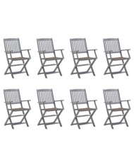 Chaises pliables d'extérieur lot de 8 et coussins Bois d'acacia | Mobilier & Déco