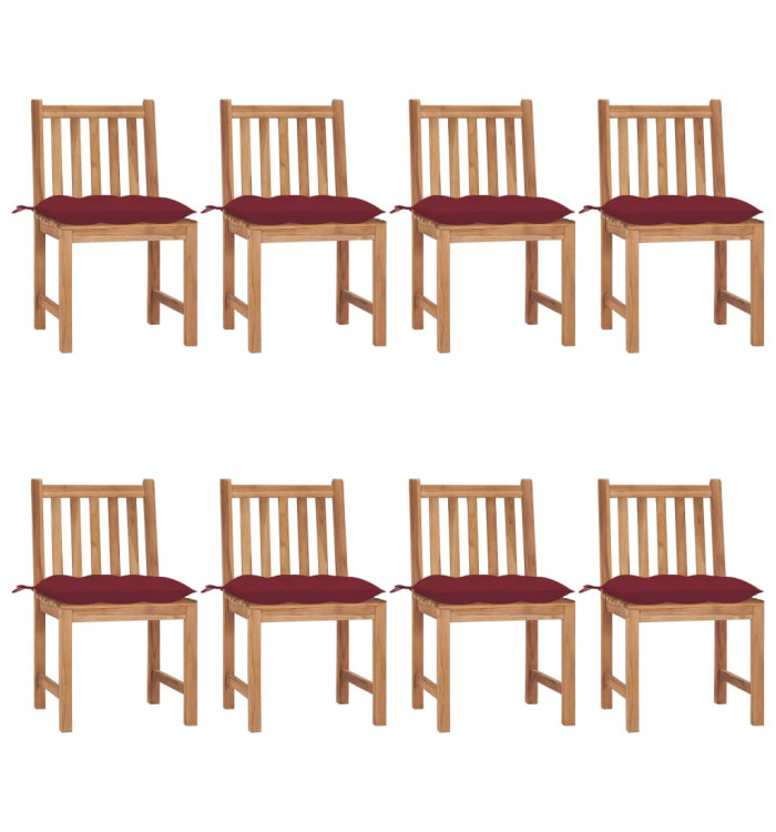 Chaises de jardin lot de 8 avec coussins Bois de teck massif | Mobilier & Déco