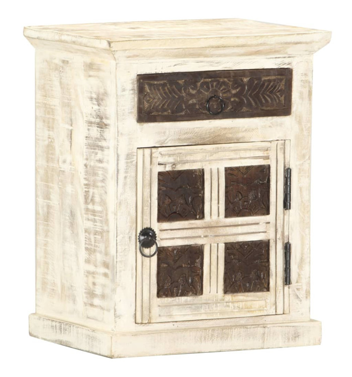 Table de chevet Blanc 40 x 30 x 50 cm Bois de manguier massif | Mobilier & Déco