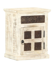 Table de chevet Blanc 40 x 30 x 50 cm Bois de manguier massif | Mobilier & Déco