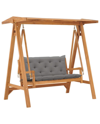 Balancelle avec coussin gris 170 cm Bois de teck solide | Mobilier & Déco